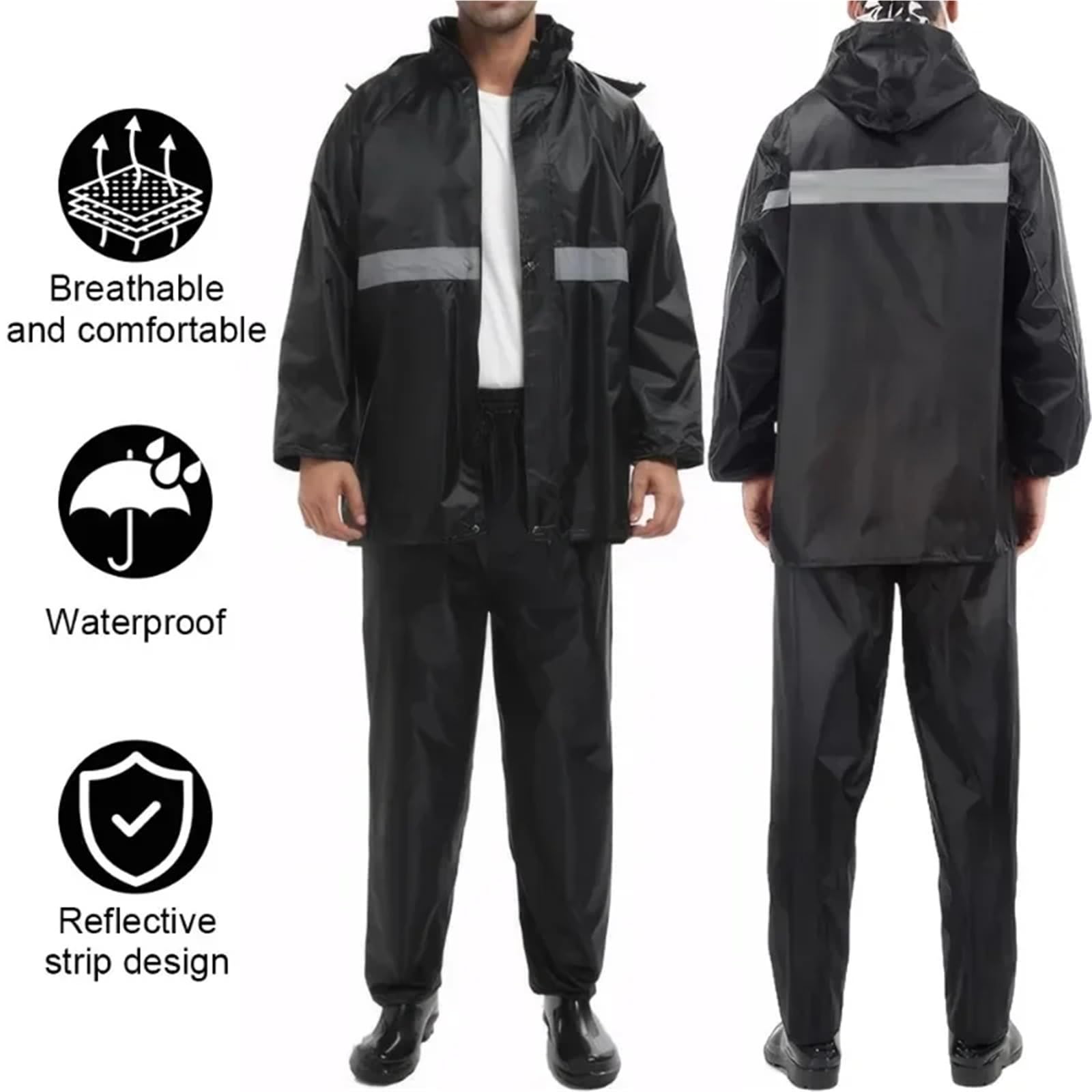 Poncho De Lluvia Chaqueta Impermeable y Traje de pantalón con Banda Reflectante, Chaqueta, Transpirable, Ropa Trabajo for Hombres Mujeres