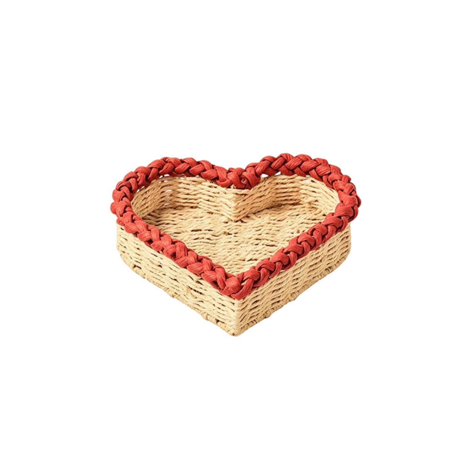 Qusinfc Handwoven Heart Shaped Paper Rope Storage Basket for Keys and Small Items Perfect for Home Decoration and Organization Heart Molded Storage Basket