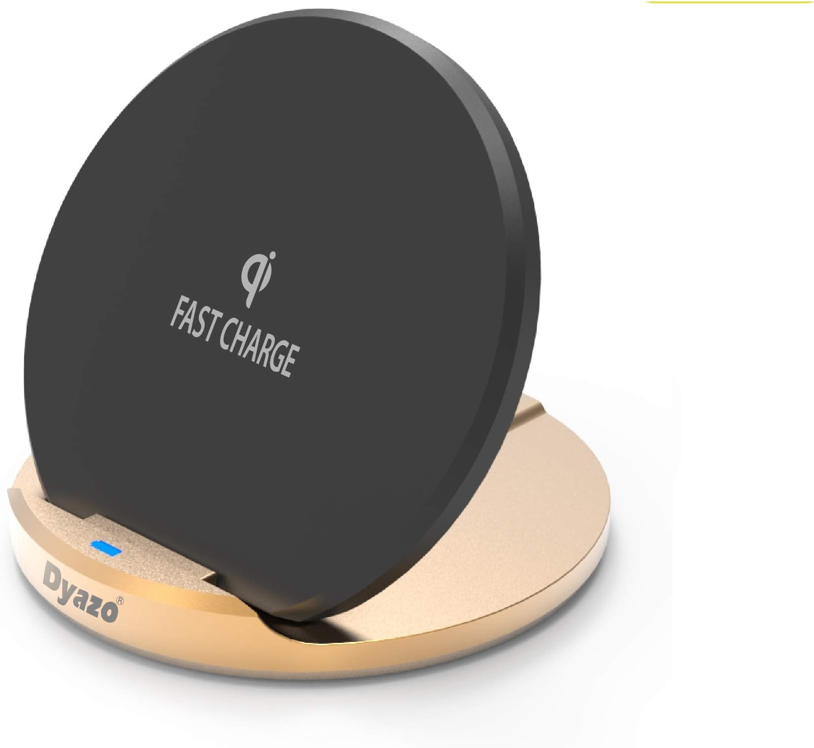 Dyazo Ican 15 W, 10 W Single Port Wireless Charging Stand for Cellular Phones (iPhone 11/ Xs/Xr/X /8/8 Plus, Samsung Galaxy Note 10/S10/S10/Note 9/ S9) and More with USB Cable - Black, Golden