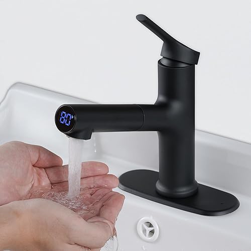 Miniatura 2 de VXV Grifo de lavabo de baño con rociador extraíble, pantalla digital LED, mango único, acero inoxidable con mini barra de preparación para 3 o 1
