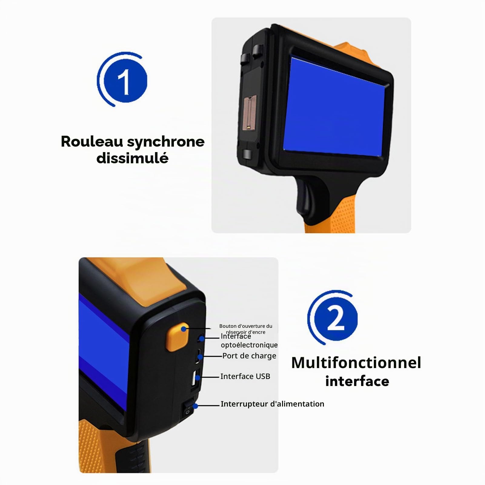 Bewinner Imprimante Jet d'encre Portable - Pistolet D'Imprimante à Jet d'encre Portatif Bluetooth 12,7 Mm 600 Dpi avec écran Tactile LED de 4,3 Pouces, Imprimante Jet (Prise UE