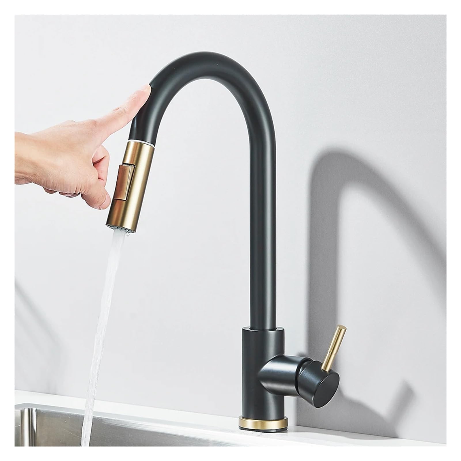HADECOLL Smart Touchless Kitchen Faucet 360° Rotating Grey Sensor Tap Advancewatersaving Technology Effortless Convenience Modernesign For Kitchens,Black Brush Gold-A