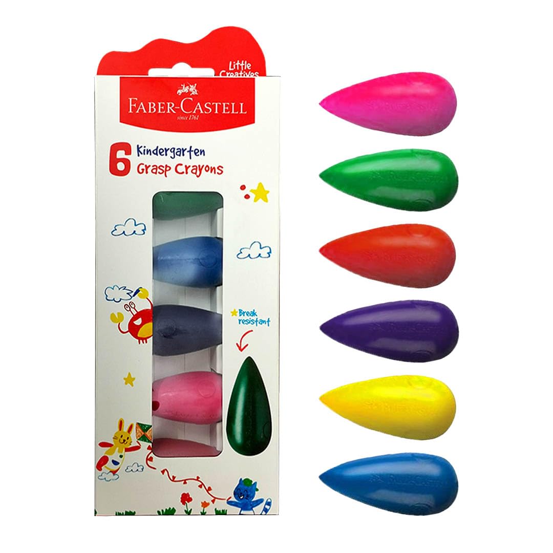 Faber-Castell My First Grip Crayons, Box of 6 Colours, Non-Toxic Crayon for Kids, Easy to Hold, Art Supplies, Ideal for Children, Party Bags, Schools