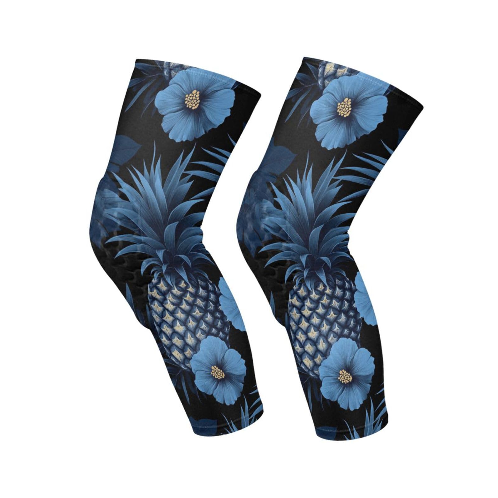 JUNZAN Teal Hibiscus Pineapples Basketball Knee Pads for Youth Kids Wrestling Knee Pads with Sleeves Sport Kneepads for Volleyball Football