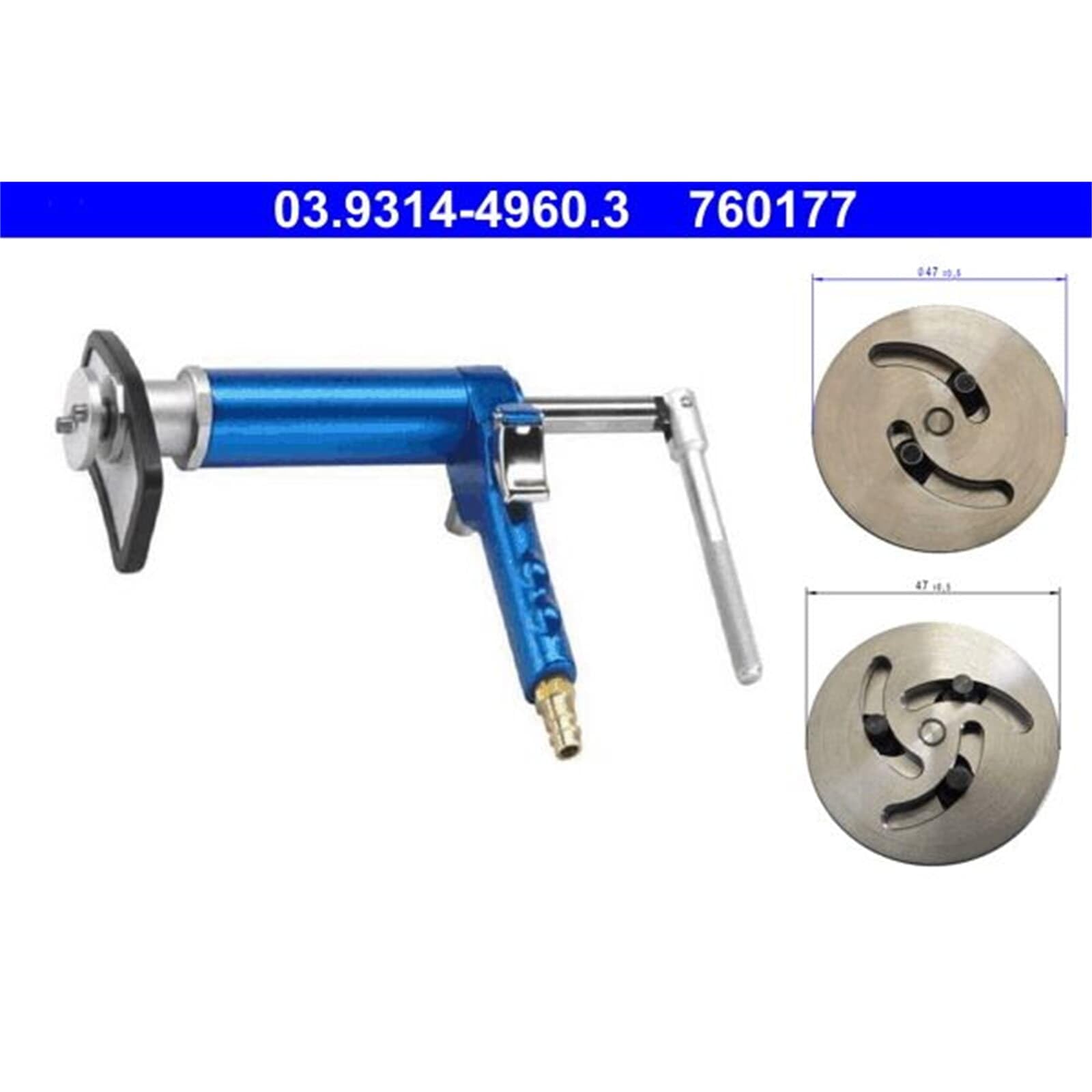 ATE 03.9314-4960.3 Kit herramientas giro/retroceso émbolo pinza de freno con adaptador neumático