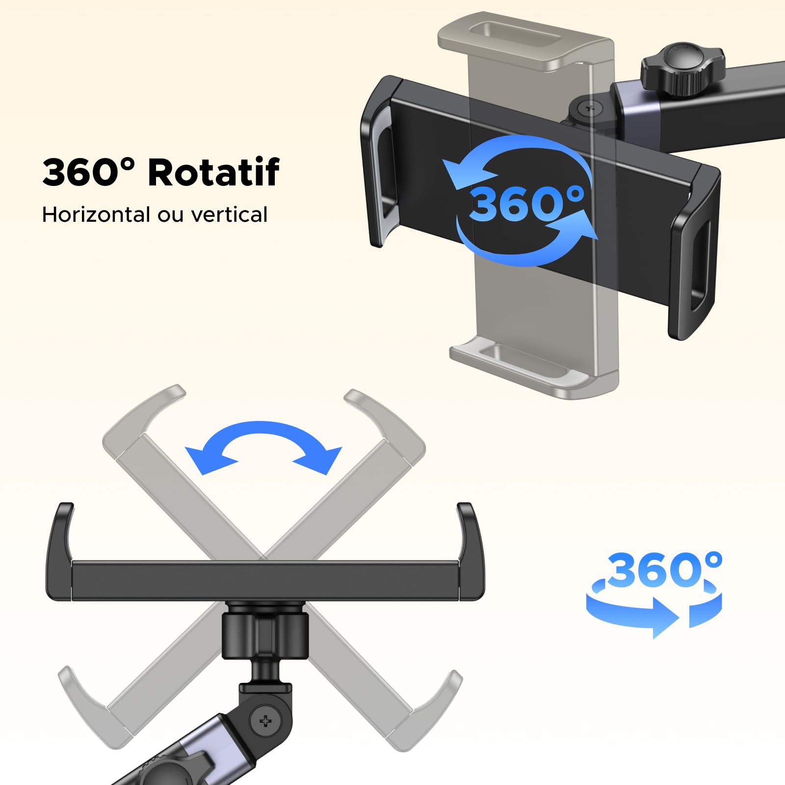 UGREEN Support Tablette Voiture Extensible Porte Accroche Tablette Voiture Tête 360°Rotatif Support de Siège Auto 4,7 à 9,8 Pouces Compatible avec iPad Air Pro Mini 2024 Galaxy Tab A9 S9 Switch
