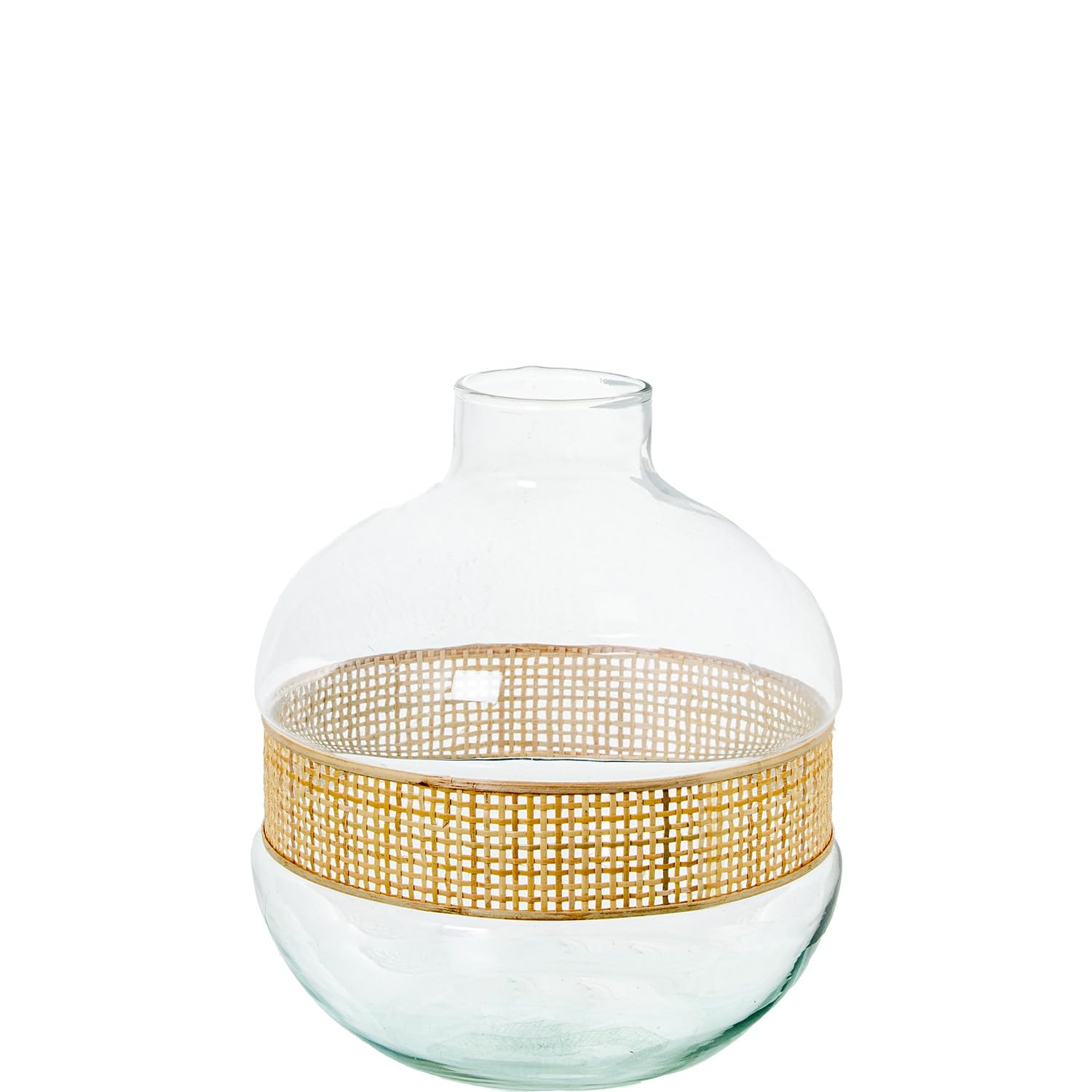 Vase en verre transparent et osier centre de table bohème