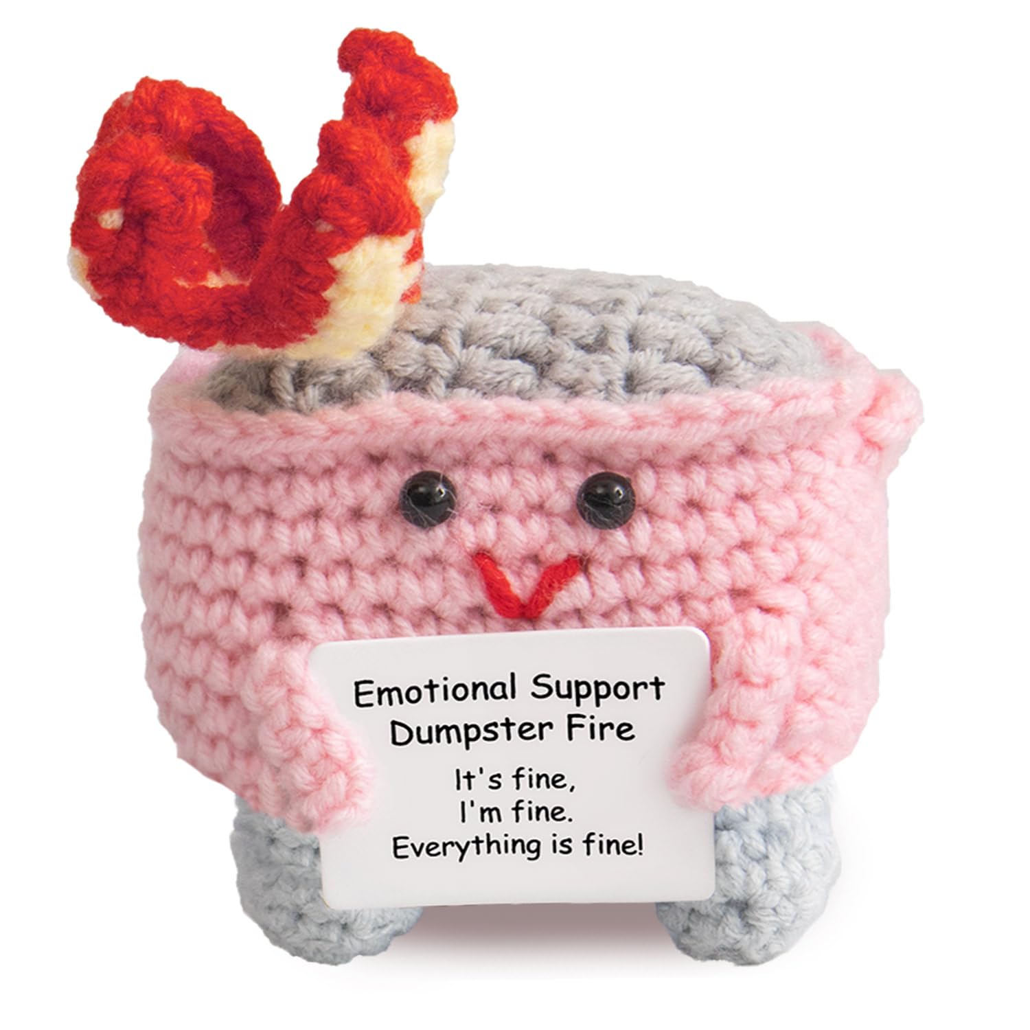 MS ZHENQIAO Emotional Support Crochet Dumpster Fire with Positive Card - Handmade Funny Inspirational Birthday Gifts for Women, Men, Friend, Coworker