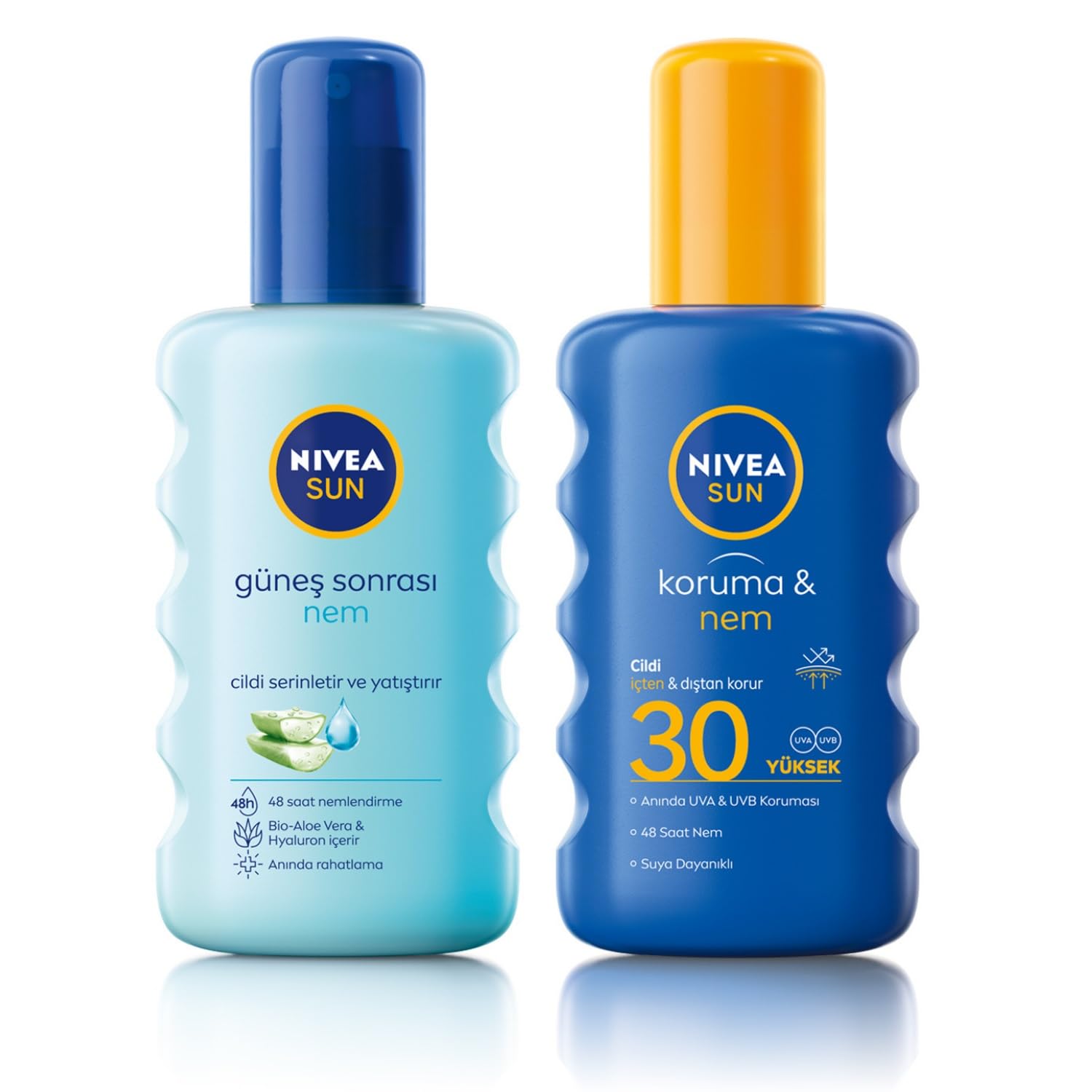 NIVEA Sun SPF 30 Koruma & Nem Güneş Spreyi, Suya Dayanıklı Nemlendirici Güneş Kremi (200 ml) ve Nivea Sun Güneş Sonrası Nem Spreyi 200 Ml