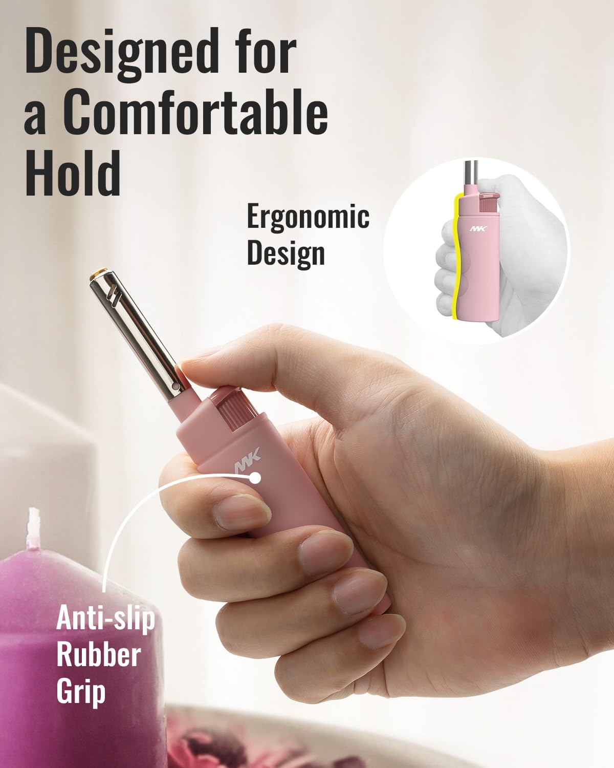 MK Lighter 10PCS Candle Lighters, Windproof Flame, Ideal as Lighters for Candle, BBQ, Camping, Outdoor, Butane Refillable, Multipurpose Lighters (3BL Pastel)