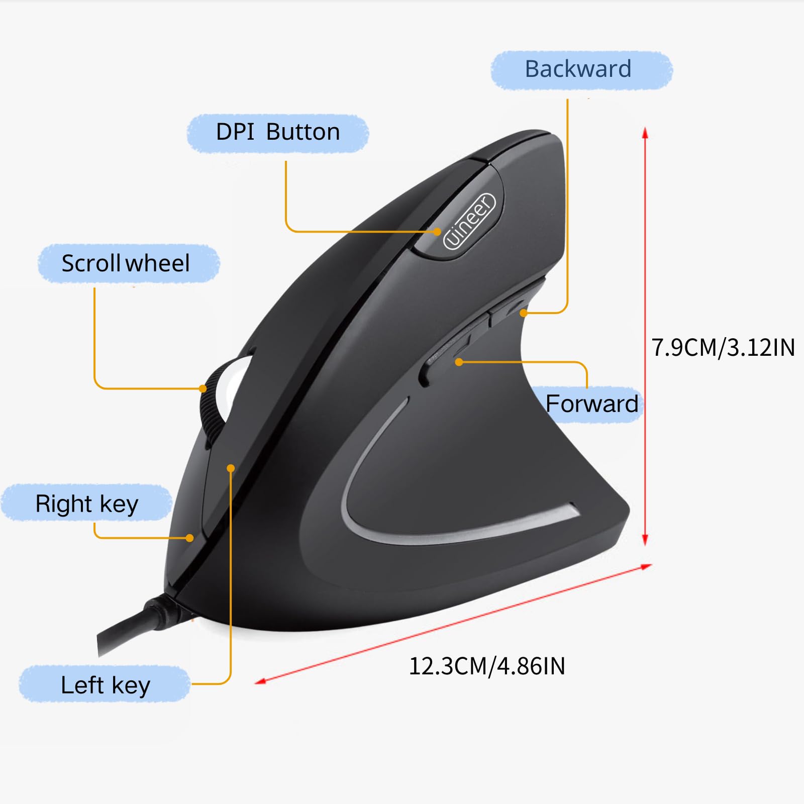 Mouse Verticale Ergonomico USB Con 5 Pulsanti - 800/1200/1600 DPI Per PC E Mac - Foto 3