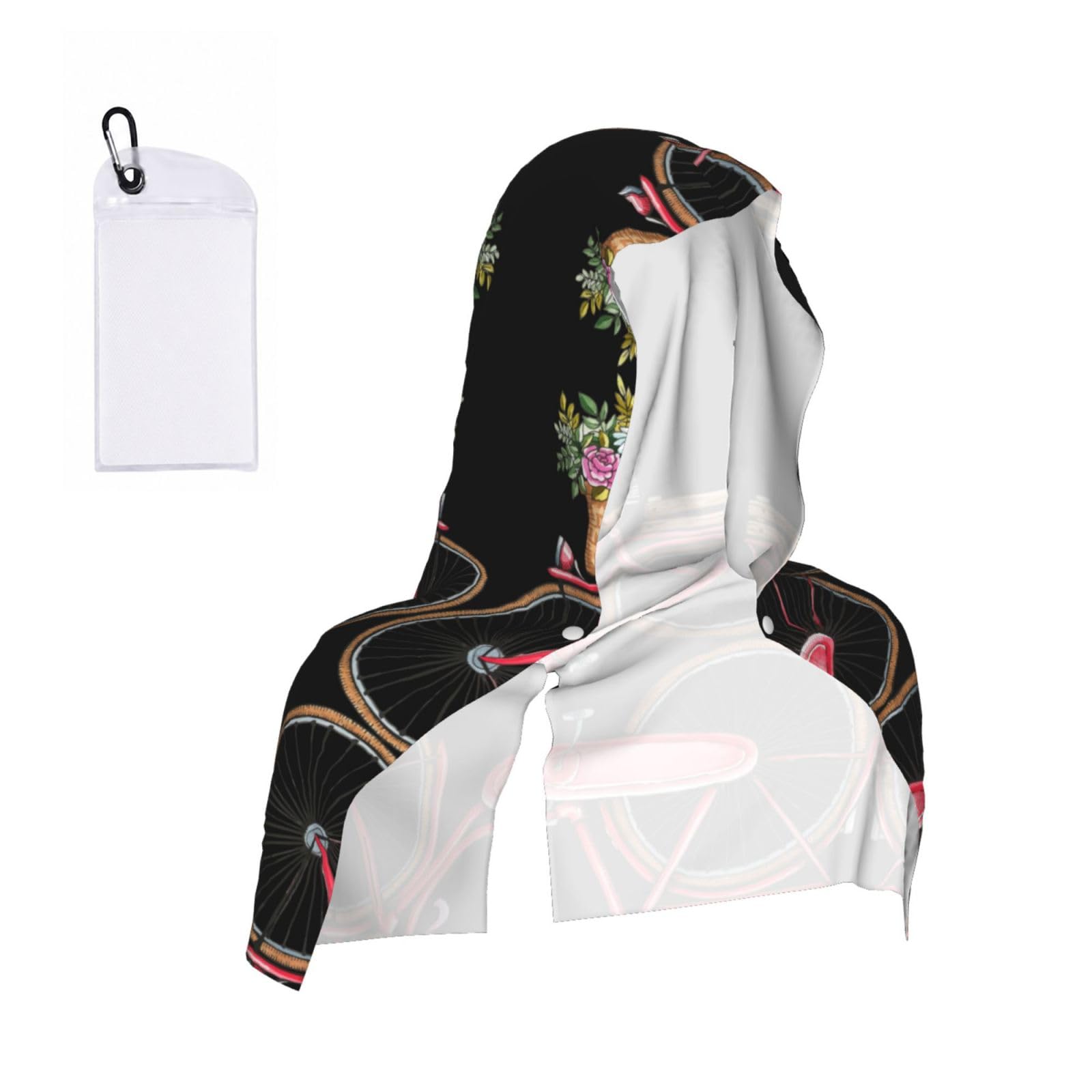Esnaiuvcd Black Bicycle Print Multifunctional Cooling Hoodie Bandana Portable Sweat Absorbing Design For Beach Workouts Exercise Heat Relief Accessories