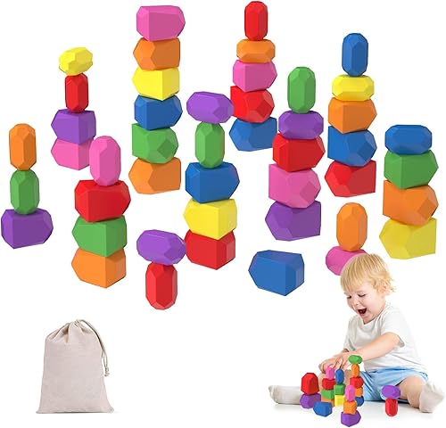 52 juguetes Montessori para niños, clasificación de madera, rocas apilables, equilibrantes, bloques de construcción, juego educativo de aprendizaje