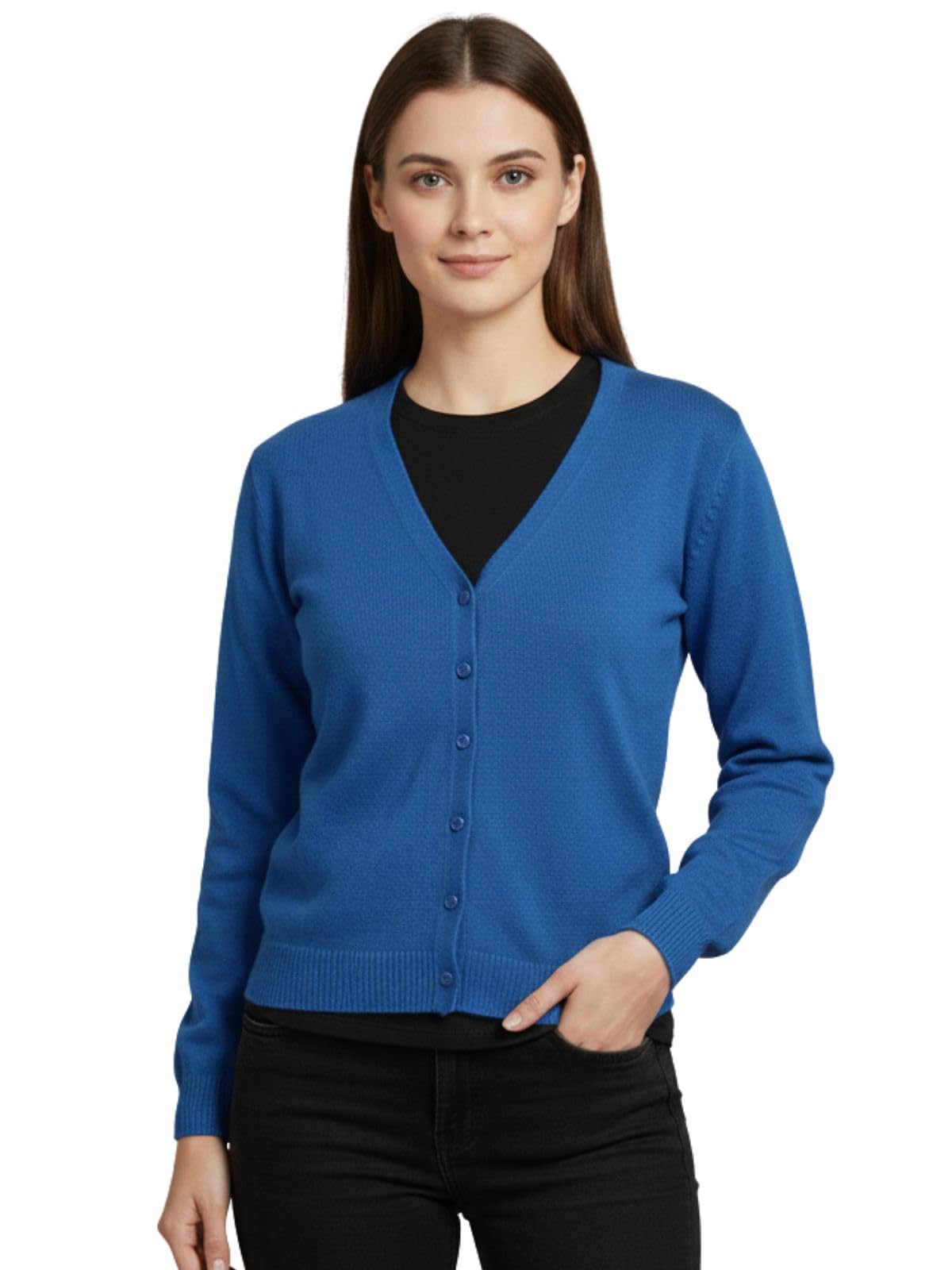 misdynamic Women Solid V-Neck Button Front Cardigan Sweater-picture-0