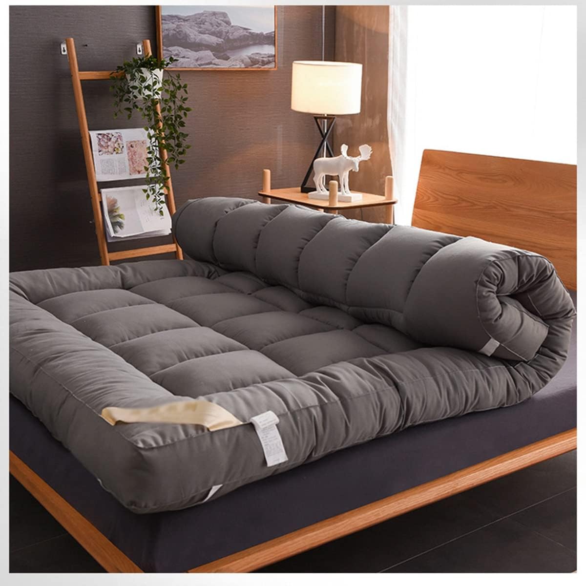 Queen Size Mattress Pad Extra Thick Mattress Topper Quilted Fitted Mattress Cover Plush Down Alternative Pillow Top Fitted Skirt Protector Futon Mattress(Yellow,180cmx200cm)