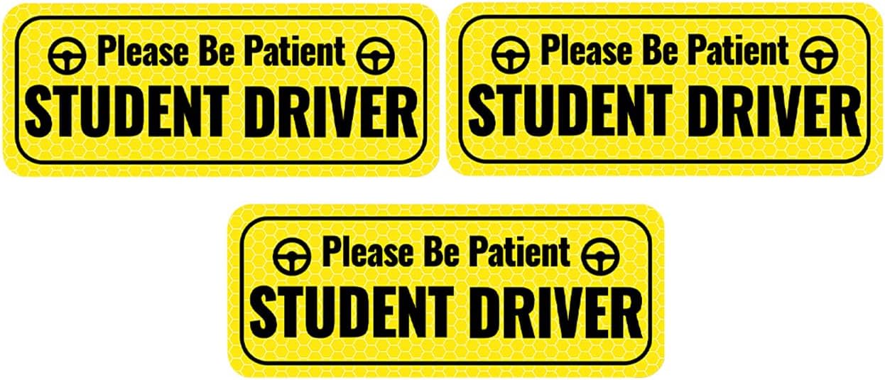 zipelo 3PCS Student Driver Car Magnet, Please Be Patient Student Driver Safety Warning Signs, Reflective Magnetic Movable Auto Exterior Stricker Accessories Universal for SUV, Truck, RV (Yellow)