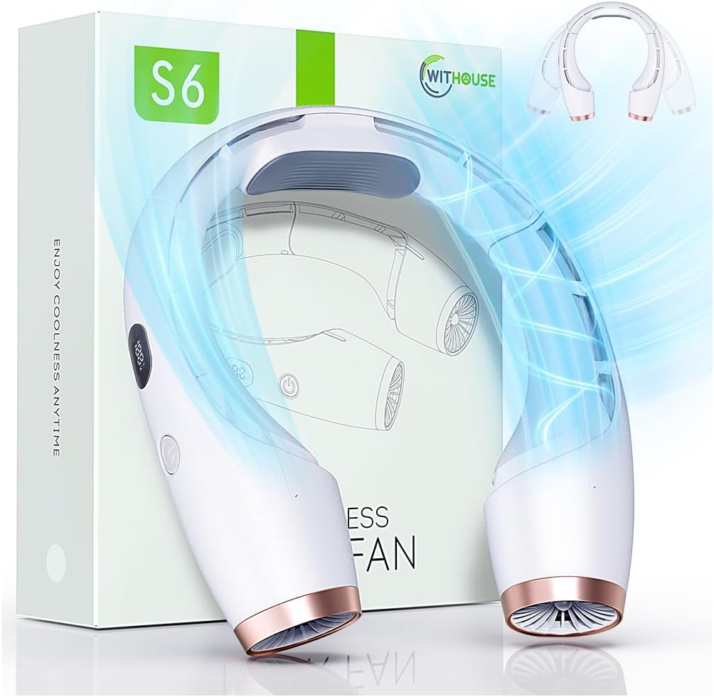 Portable Neck Fan, 8000mAh 18Hrs Long-Lasting, Hands Free 360° Cooling, 3-Speed LED Display, Adjustable to Wear, Quiet Rechargeable Personal Fans for Office/Travel/Outdoor Gift for Women Men