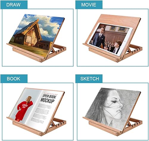 Miniatura 9 de Miratuso Caballete de mesa A3 con superficie lisa, caballete de pintura plegable de madera con capacidad para lienzo de más alto hasta 21 pulgadas,