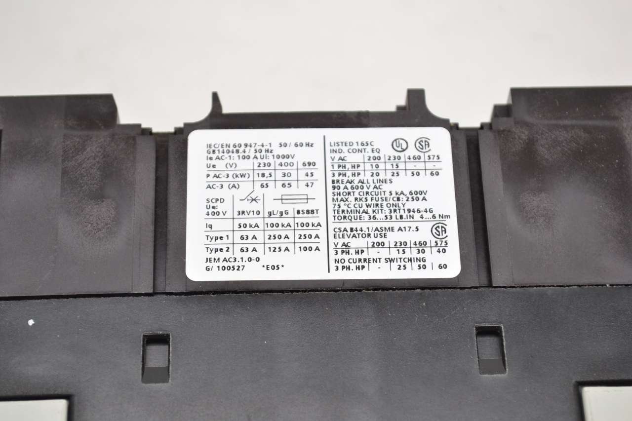 SIEMENS - 3RT10441AK60 Siemens 3RT10 44-1AK60 Motor Contactor, 3 Poles, Screw Terminals, S3 Frame Size, 120V at 60Hz and 110V at 50Hz AC Coil Voltage Voltage
