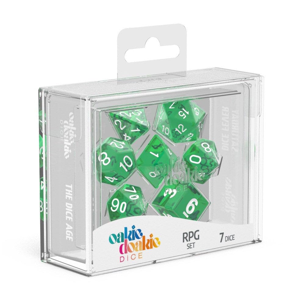 Oakie Doakie Dice RPG-Würfel Set – Marmor-Optik Rot, 7-teilig In Transportbox