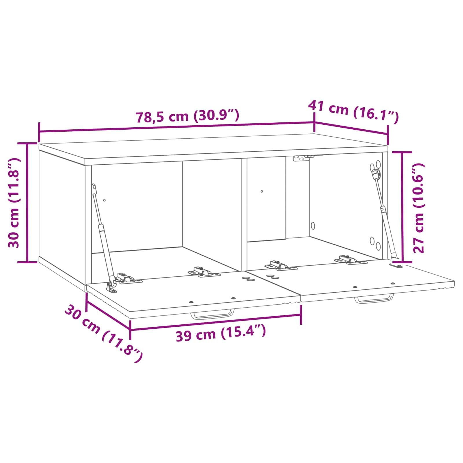 Mobile TV da parete, bianco lucido, 78,5 x 41 x 30 cm, con vano portaoggetti, ante girevoli, in legno, salvaspazio, sospeso, per soggiorno, angolo gaming, moderna credenza