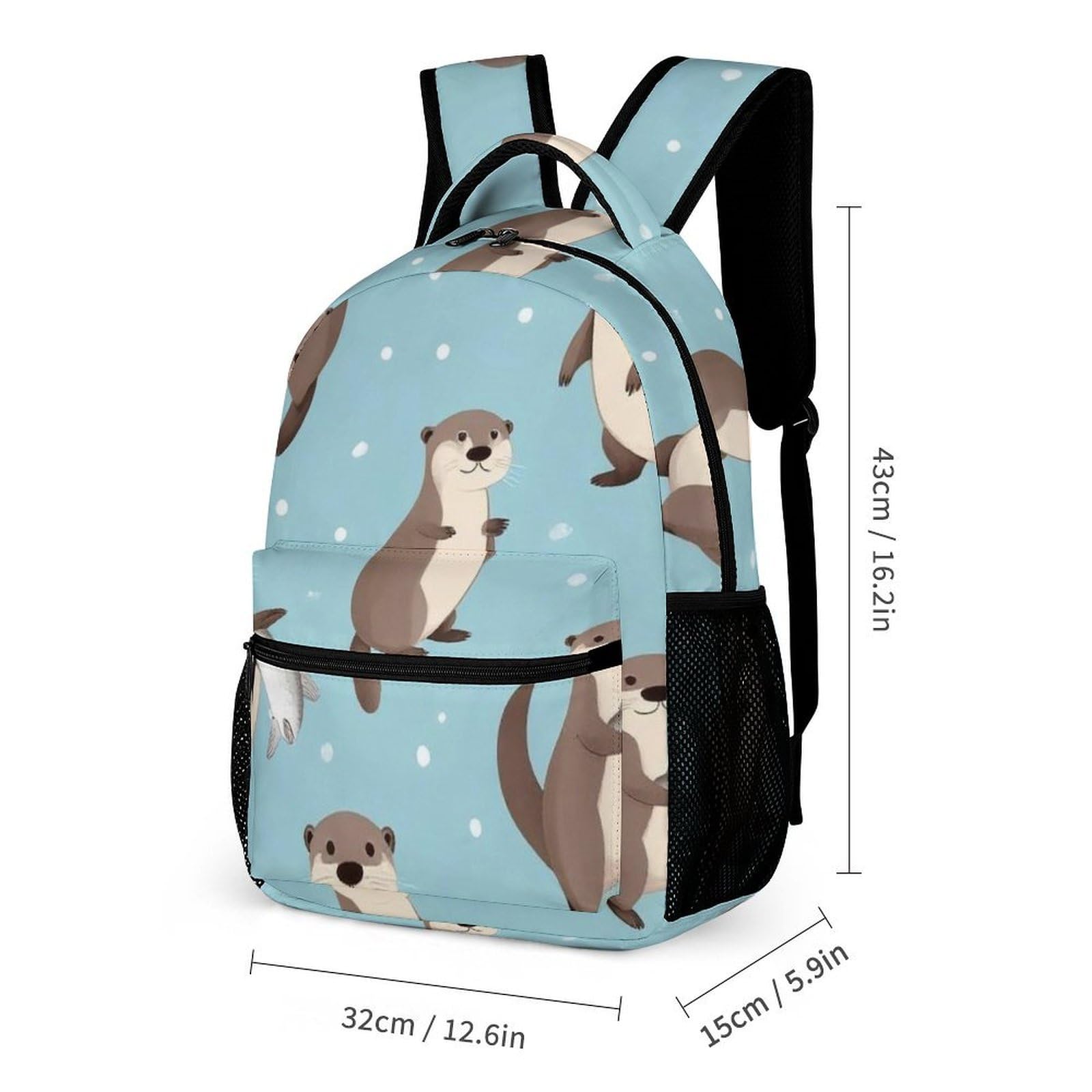 Sac à dos léger avec sac de rangement pour le déjeuner, motif loutre et poisson (lot de 2) et maquillage.