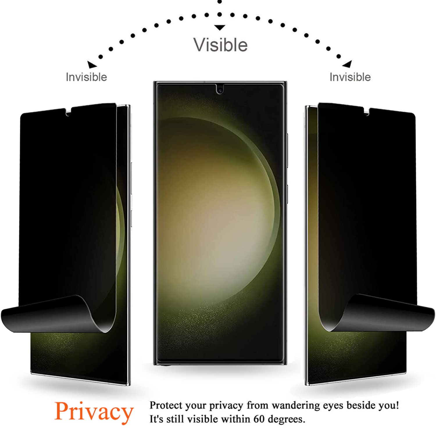 Protector de pantalla de privacidad para Galaxy S25 Ultra, compatible con fundas, compatible con desbloqueo de huellas dactilares, película de hidrogel adhesiva completa [paquete de 2], película de