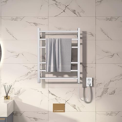 Miniatura 8 de Calentador de toallas de cromo pulido para baño, calentador de toallas de baño montado en la pared, calentador eléctrico de acero inoxidable,