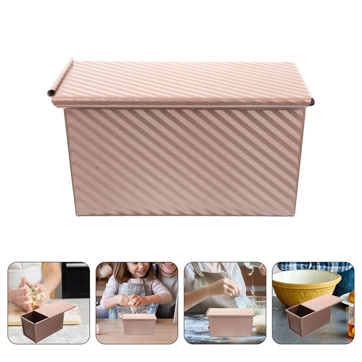 Molde Rectangular Recubrimiento Antiadherente para Hornear Pan de Acero al Carbono con Tapa, 2 Unidades y Fácil Limpieza para Cocina en Casa