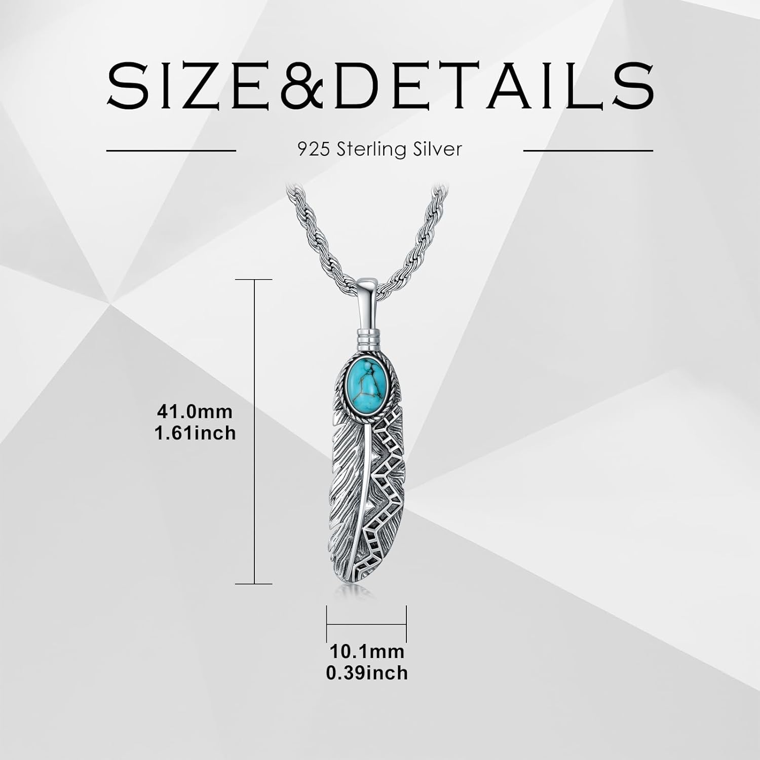 Feather Necklace with Turquoise/Black Onyx in 925 Sterling Silver Indian Feather Pendant for Men Women - Image 6