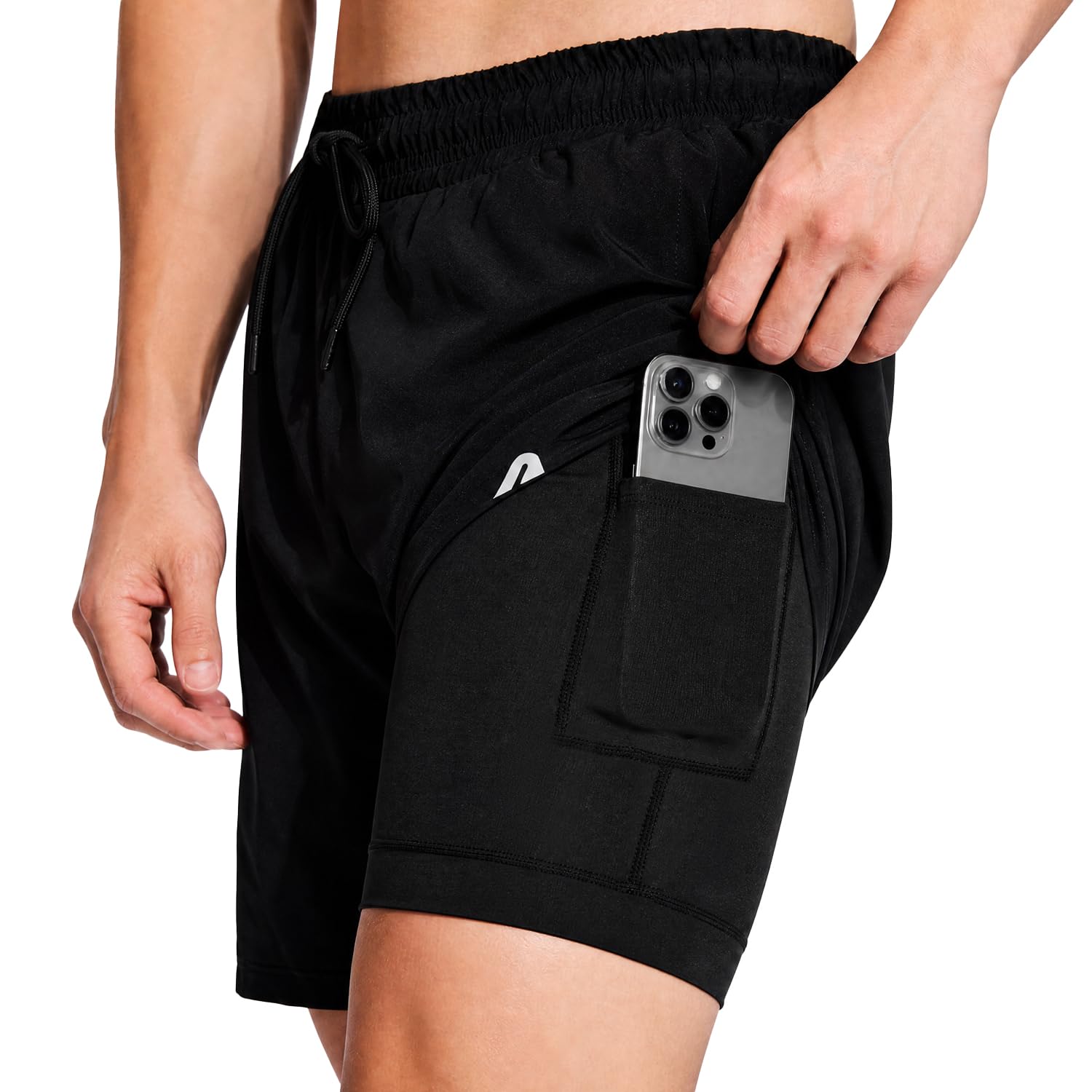 Boldfit Mens Duo Shorts 2-in-1 Compression Short for Men with Inner Liner Workout Shorts with Zipper Pocket & Mobile Pocket Exercise & Gym Training Sports Short, Black-picture-16