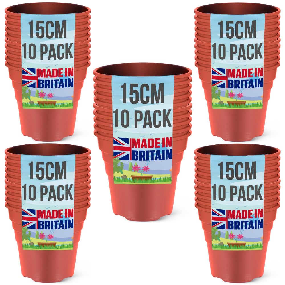 Happy Pots Terracotta Premium Plastic Plant Pot 15Cm - Nursery Pot - 50 Pack - Made In Uk - Recyclable - With Drainage Holes - Bpa Free
