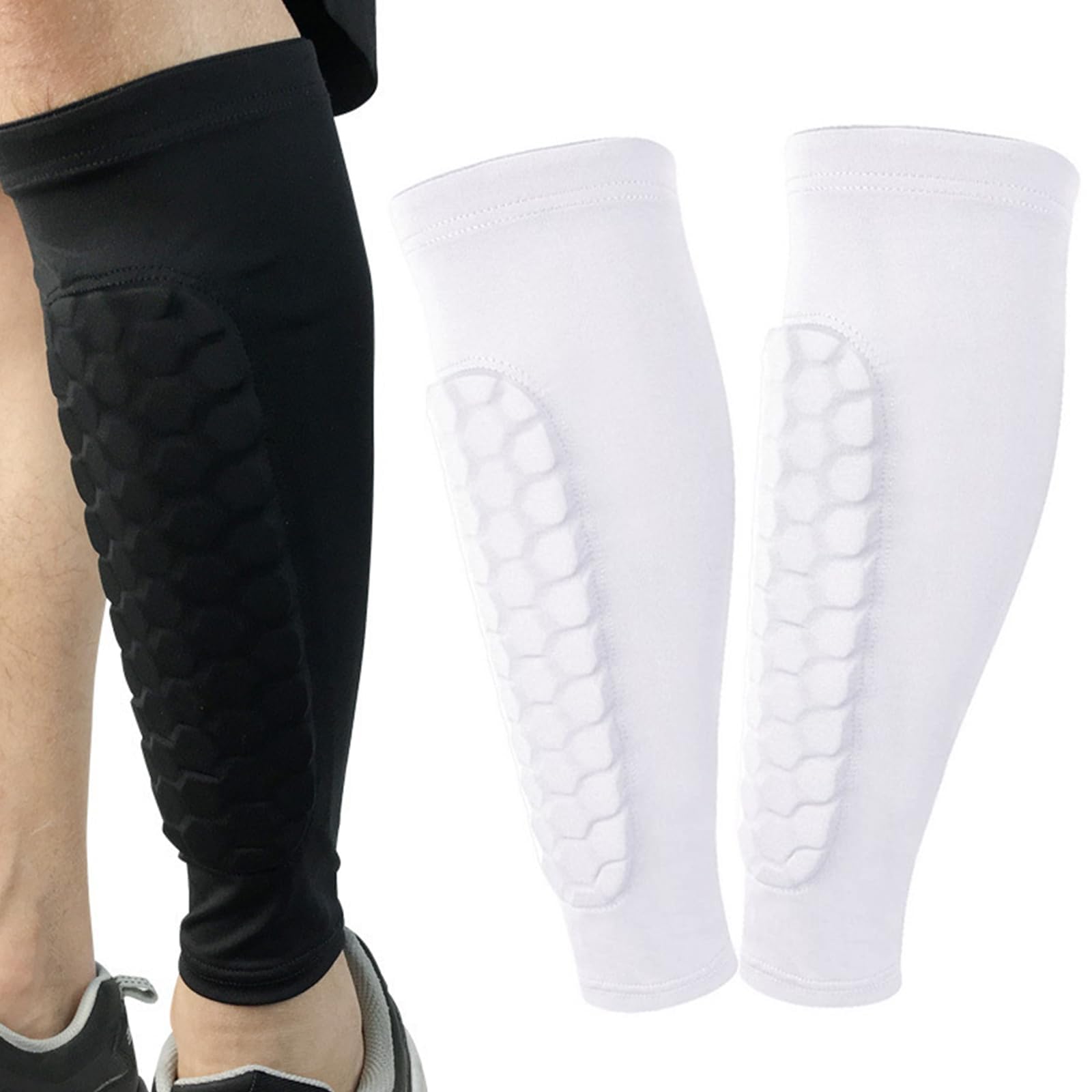 Multi-Sport Honeycomb Shin Guards: Ski Shin Protector + Football/Soccer/Hockey Shin Pads - Safe Shin Protectors for Boys, Kids, Teens & Adults (Ideal for Beginners) (White, L)