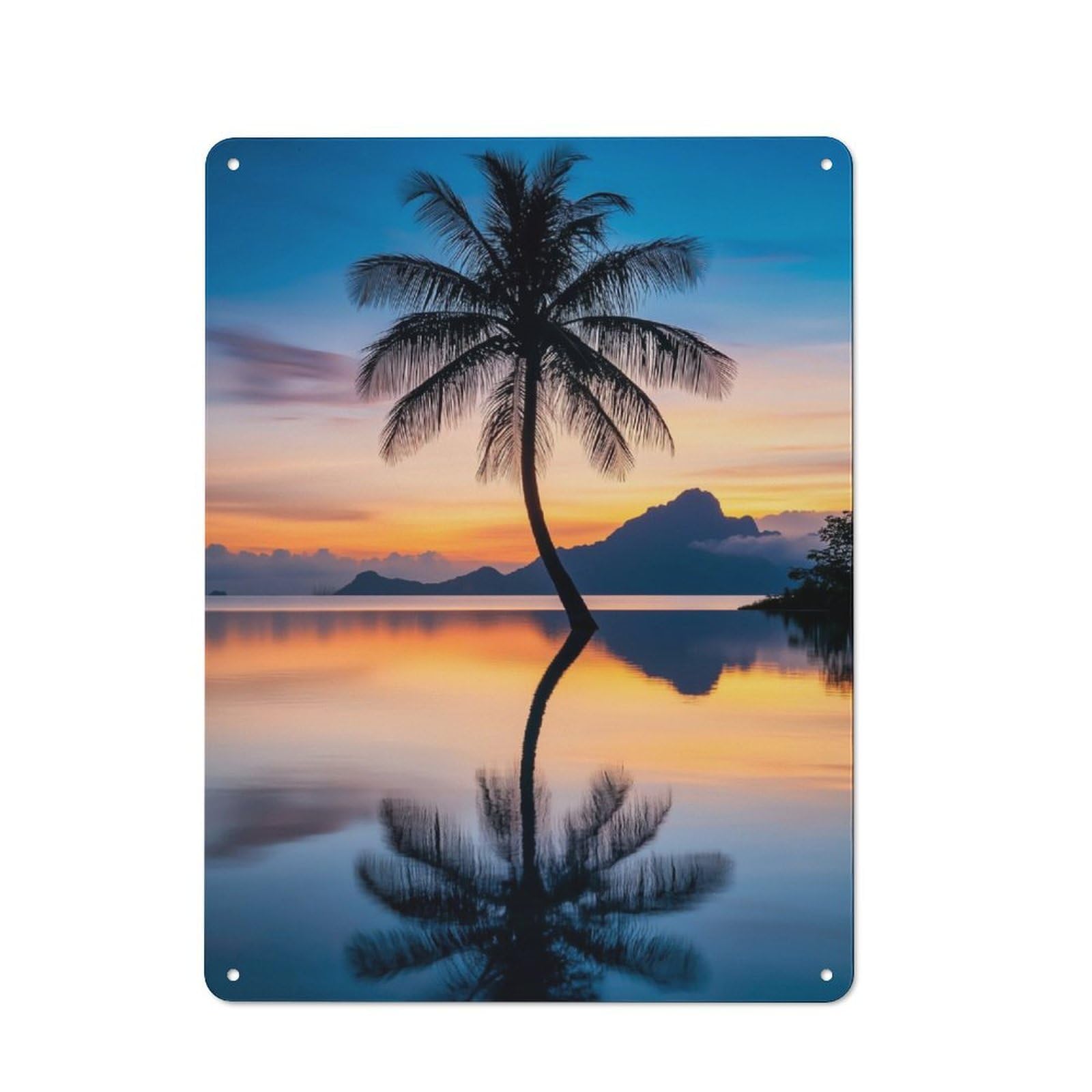 Junmoney Palm Tree Sunset Reflection Metal Plaque 40X30cm With For Pub Or Café, Rustic Decor, For Garage, Workshop And Man Cave Decoration