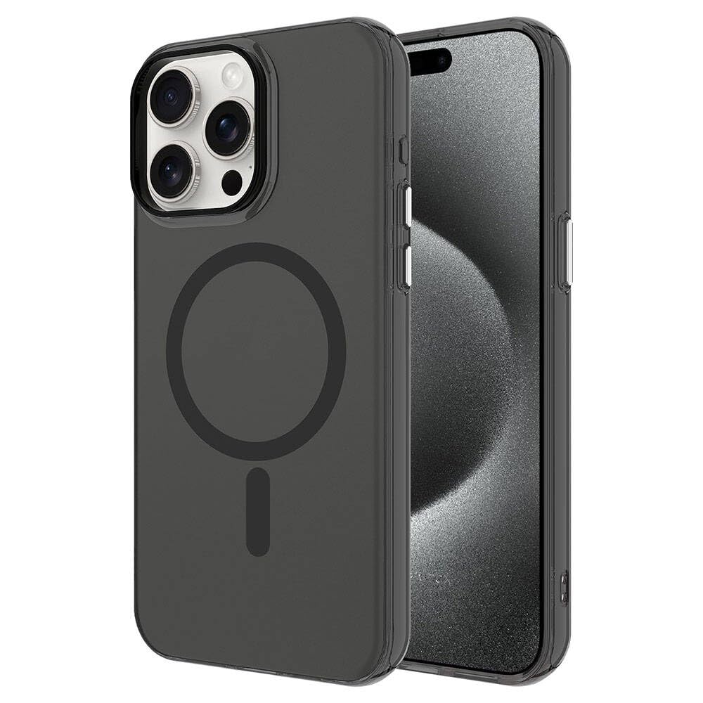 Zore Apple için uyumlu iPhone 15 Pro Max Kılıf Zore M-safe Şarj Özellikli Buzlu Transparan C-Pro Sert Kapak Siyah