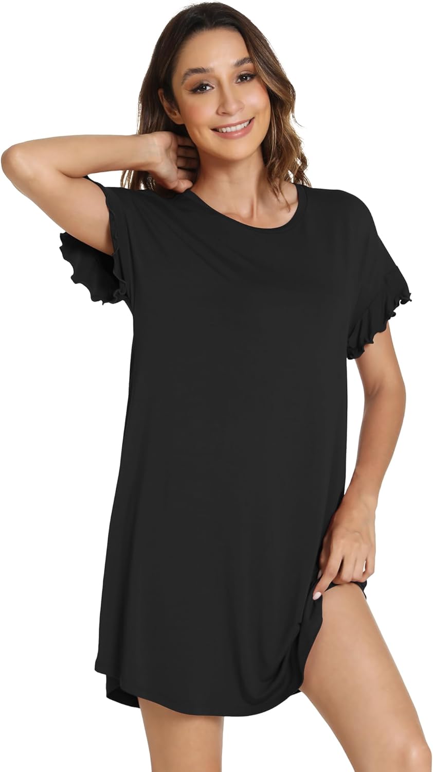 WiWi Womens Nightgowns Soft Nightgown Sleepwear Summer Viscose from Bamboo Nightshirt Pajama Night Shirts S-XXL - Image 3