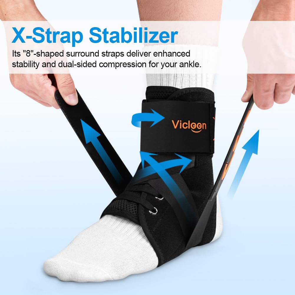 Vicloon Tobillera para Esguince,Tobillera Deportiva Hombre Mujer Estabilizadora de Tobillo con Refuerzo Lateral Extraíble,Tobillera Estabilizadora de Tobillo para Ambos Pies,S