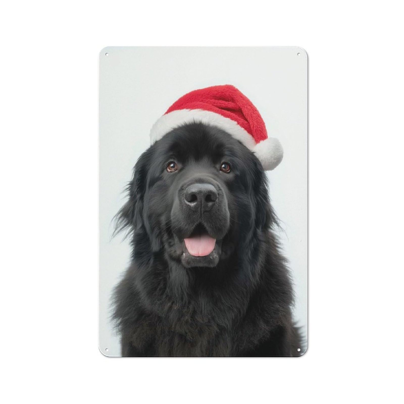 Junmoney Christmas Newfoundland Dog With Santa Hat Retro Tin Wall Plaque 30X20cm Featuring For Garage Wall, For Vintage Wall Decor Fans, For Themed Room Decoration