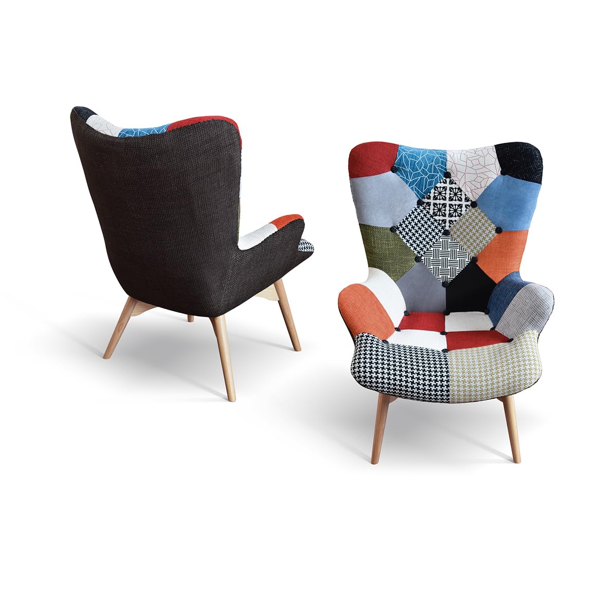 PAZZO DESIGN Sillón Arlequín, multicolor, juego de 1, tela, patas de madera, relajación, lectura, salón, dormitorio – id_769