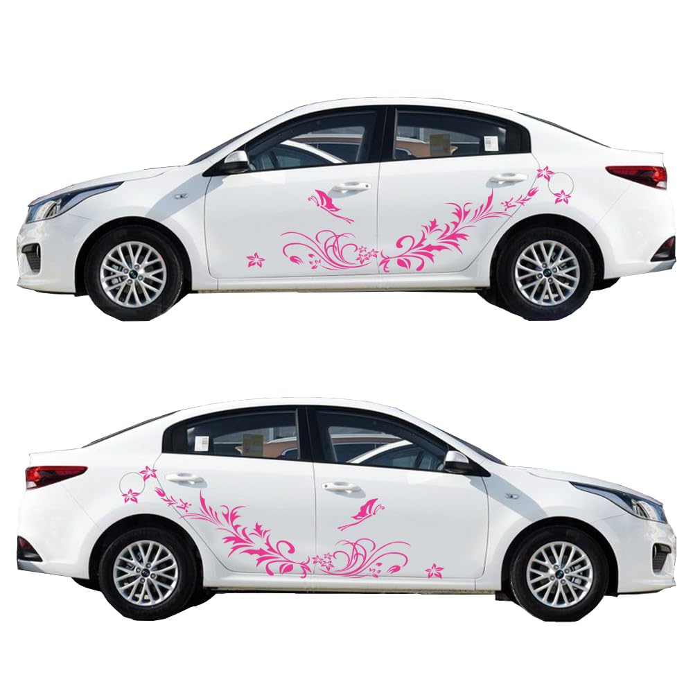 Car Body Decals Carved Hollow Flower Butterfly Decorative Stickers Anti-Scratch for Cars, Vans, SUVs, Trucks,Set of 3 pcs (Rose Color)