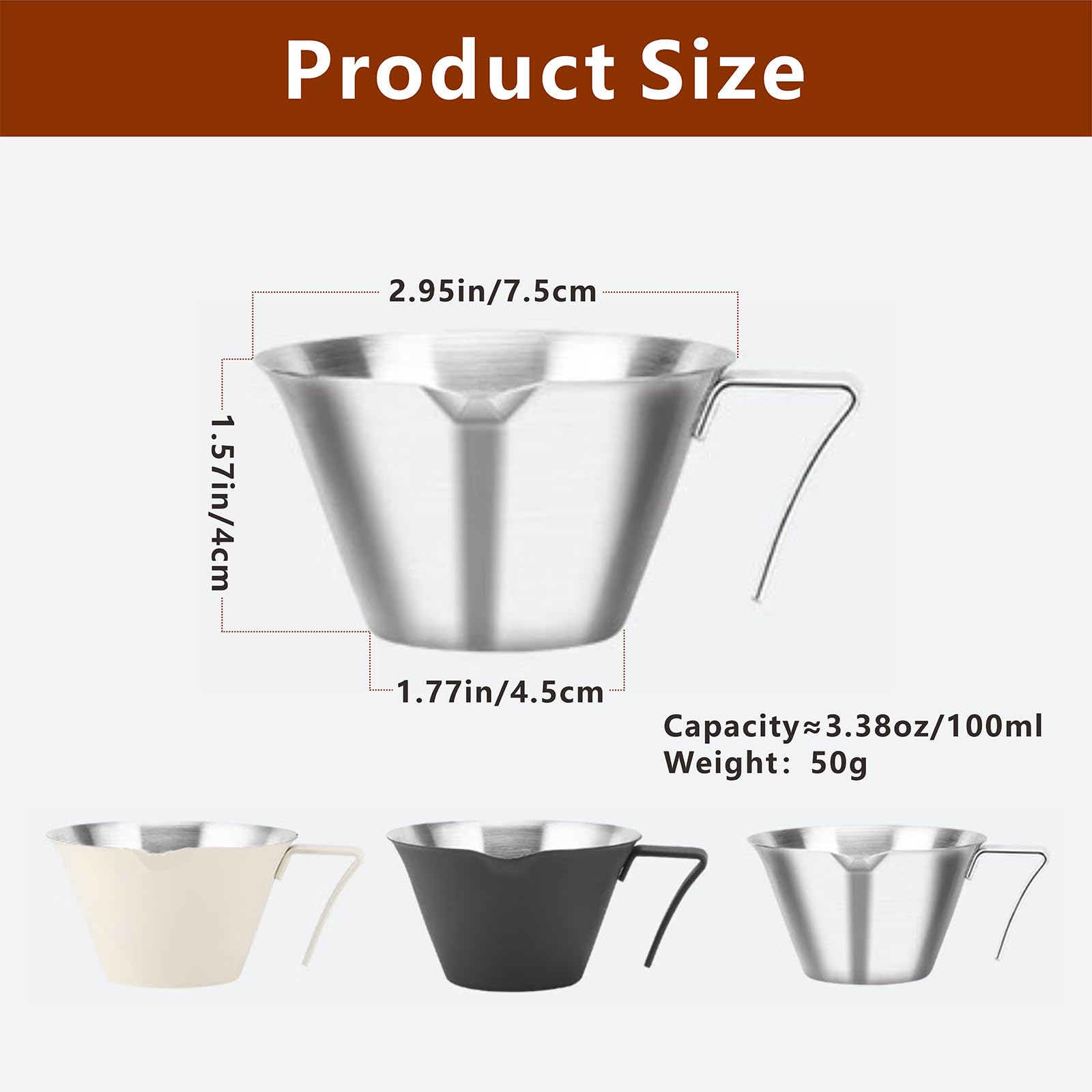 AQDBEI Stainless Steel Espresso Cup With Handle and Spout 3oz Espresso Shot Cups Scale Marks Metal Measuring Cups Espresso Pouring Pitcher Coffee Accessories