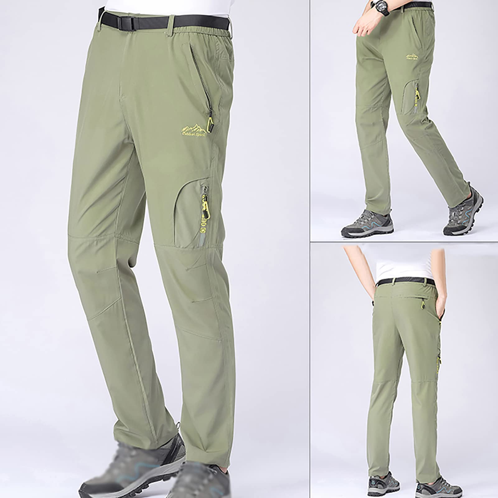 Pantalon Montaña Hombres Secado Rápido Impermeable Pantalones Trekking Senderismo Transpirables y Ligeros(Size:3XL,Color:Caqui)