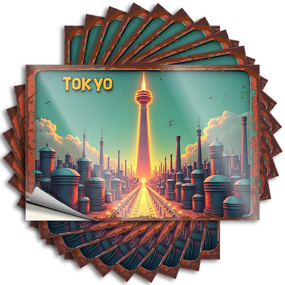 Fzfn Colour Lettering Sticker Winter Pool Decor Waterproof - Tokyo: A Futuristic Cityscape With Towering Skyscrapers And Golde Window Self Adhesive Decal For Motorcross Use(8X12cm)