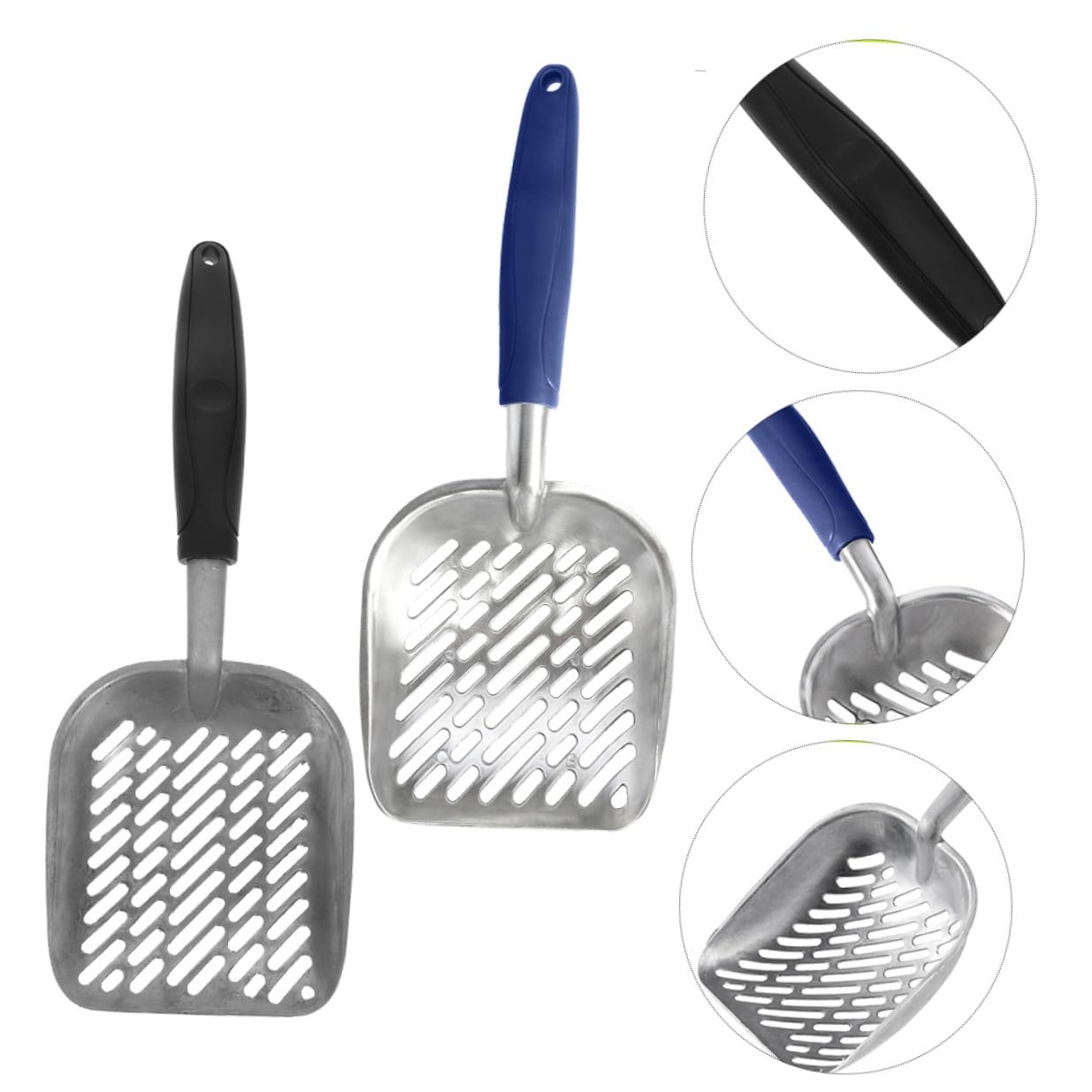 Abaodam 2 pièces Pelle à Litière Chat Alliage Scoop Ergonomique à Larges Trous pour Filtrage Rapide Compatible Toutes Litières Poignée Confortable Antirouille