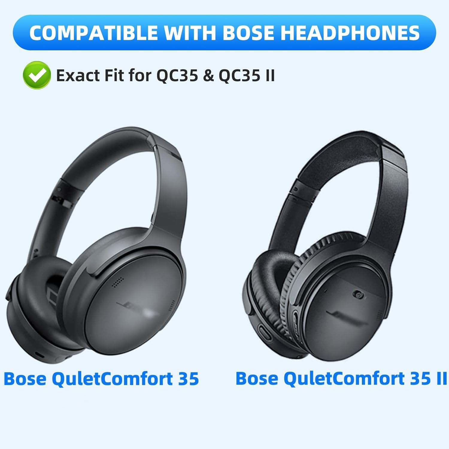 BINGLE Replacement Ear Pads for Bose Headphones QuietComfort 35 (QC35) & Quiet Comfort 35 II (QC35ii) Protein Leather Ear Cushions- Memory Foam- Added Thickness- Noise Isolation-Enhanced Comfort - Image 4