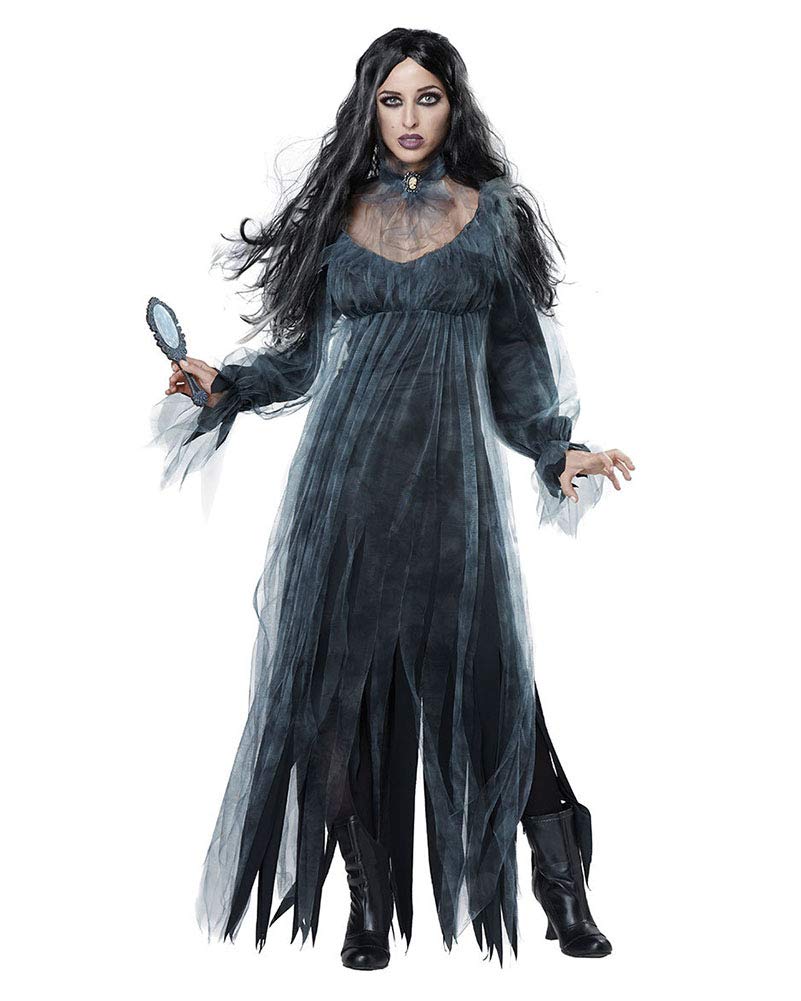 Classic Pink Women's Black Long Dress Scary Zombie Ghost Bridal Cosplay Halloween Dead Corpse Bride Costume L