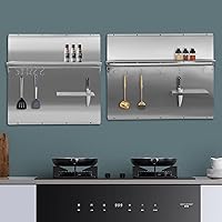 Vista 8 de Protector de pared con protector de pared de acero inoxidable para salpicaduras, con estante de almacenamiento integrado y estante colgante para uso