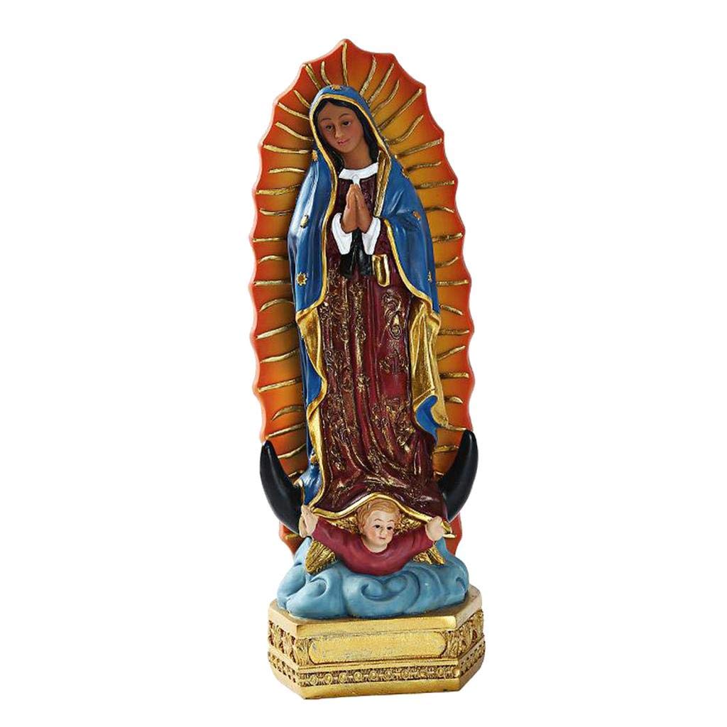 Freneci Polychromatic Our Lady Of Guadalupe Virgin Mary Statue Sculpture Religious Figurine Christian, Magnificent Workmanship Crafted In Great Detail For Home Decorations