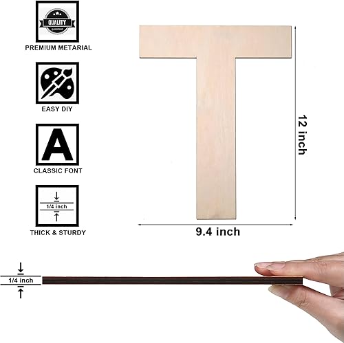 Vista 63 de Símbolo de madera de 12 pulgadas y letra grande de madera sin terminar de 1/4 de pulgada de grosor para manualidades, decoración de pared del hogar
