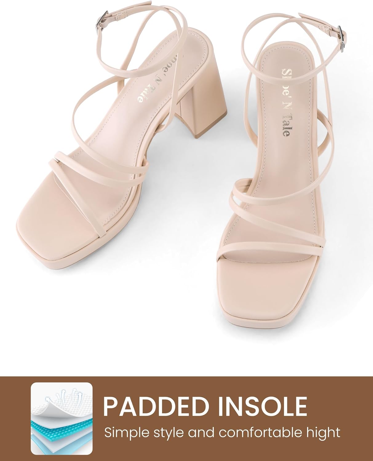 Shoe'N Tale Platform Heels for Women Strappy Block Chunky Heels Square Toe Ankle Buckle Sandals - Image 4